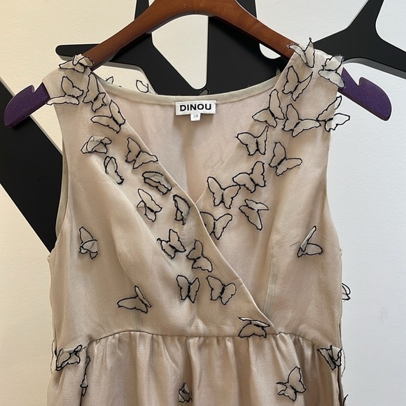 Dinou Dresses & Skirts - 100% silk chiffon butterfly dress beige and black size 38 XS